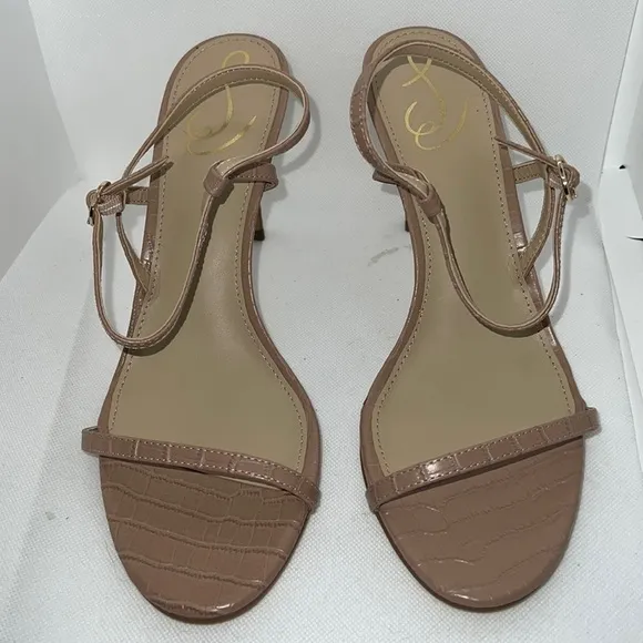 Sam Edelman Doran Maple croc embossed print leather heels sandals nude Sz 10 M