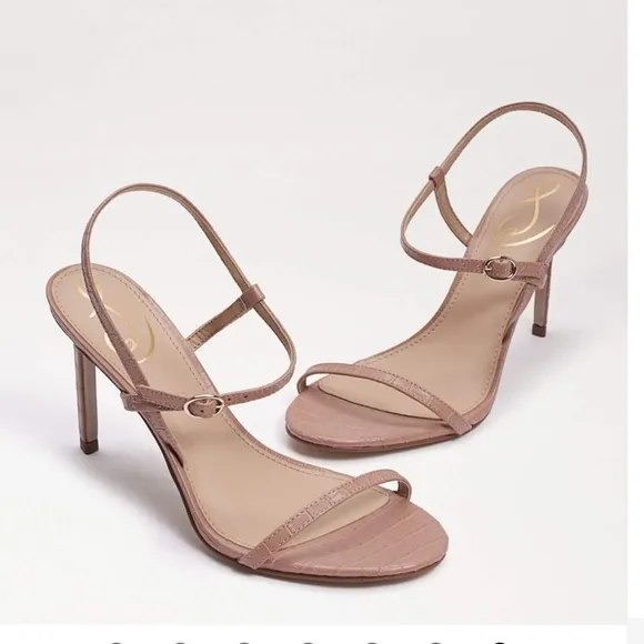 Sam Edelman Doran Maple croc embossed print leather heels sandals nude Sz 10 M