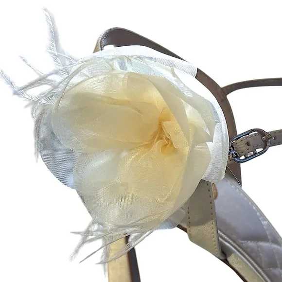 Sam Edelman Leana Silk Flower Strappy Sandals Dress Formal Heels Pearl Ivory 8.5