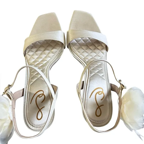 Sam Edelman Leana Silk Flower Strappy Sandals Dress Formal Heels Pearl Ivory 8.5