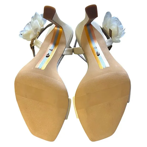 Sam Edelman Leana Silk Flower Strappy Sandals Dress Formal Heels Pearl Ivory 8.5