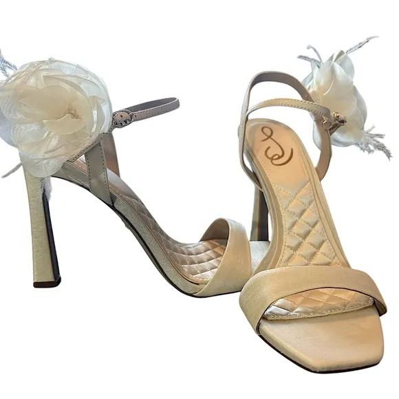 Sam Edelman Leana Silk Flower Strappy Sandals Dress Formal Heels Pearl Ivory 8.5