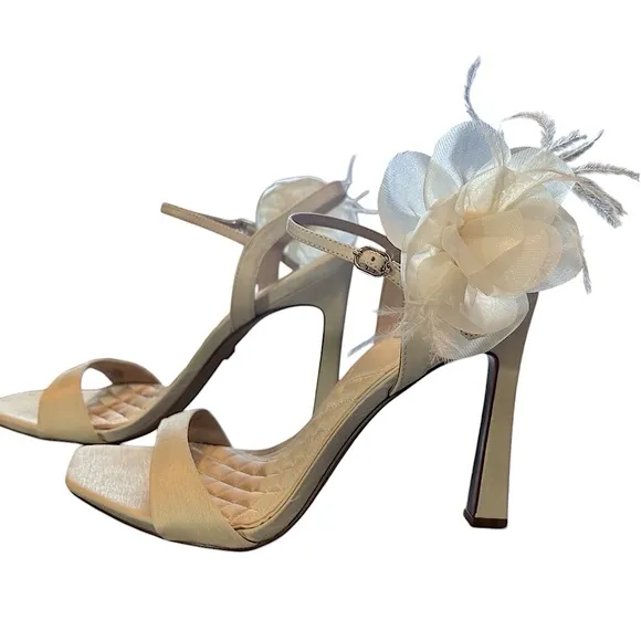 Sam Edelman Leana Silk Flower Strappy Sandals Dress Formal Heels Pearl Ivory 8.5