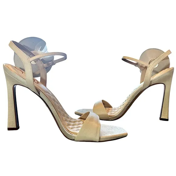 Sam Edelman Leana Silk Flower Strappy Sandals Dress Formal Heels Pearl Ivory 8.5