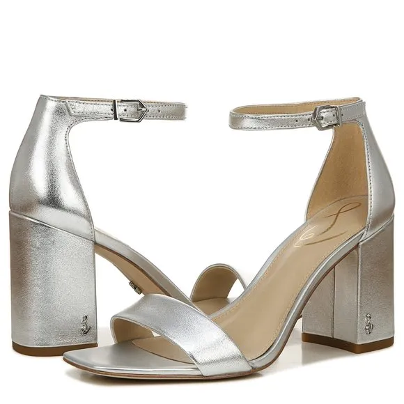 SAM EDELMAN WOMENS DANIELLA HEELED SANDAL, SOFT SILVER, 7.5 US