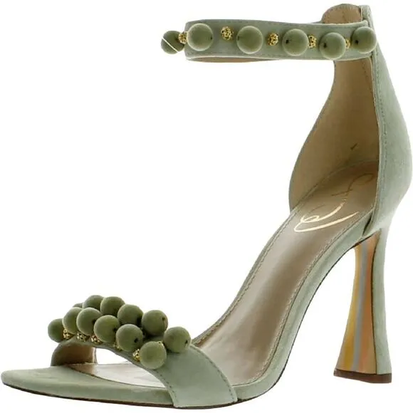 Sam Edelman Womens Luella Green Suede Beaded Ankle Strap Heels Shoes New