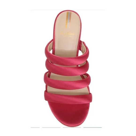 Sam Edelman Womens Red Satin Strappy Open Toe Cork Wedge Sandals Sz 8.5 M NIB