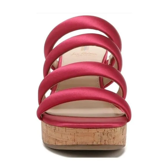 Sam Edelman Womens Red Satin Strappy Open Toe Cork Wedge Sandals Sz 8.5 M NIB