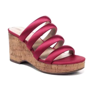 Sam Edelman Womens Red Satin Strappy Open Toe Cork Wedge Sandals Sz 8.5 M NIB