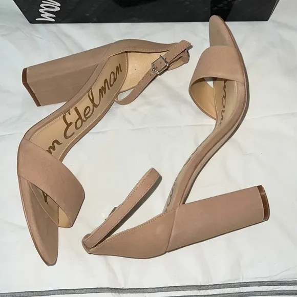 Sam Edelman Yaro Oatmeal suede ankle strap sandals block heels Sz 10 1/2 M new