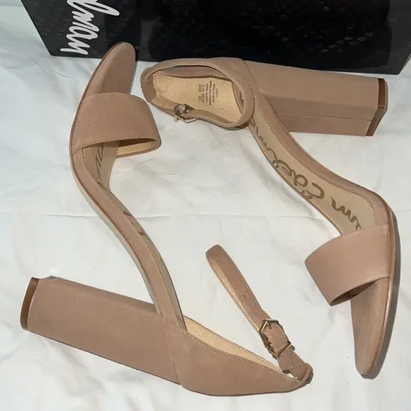 Sam Edelman Yaro Oatmeal suede ankle strap sandals block heels Sz 10 1/2 M new
