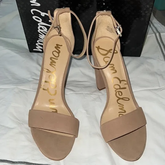 Sam Edelman Yaro Oatmeal suede ankle strap sandals block heels Sz 10 1/2 M new
