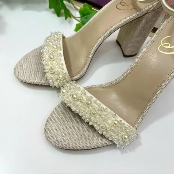 SAM EDELMAN Yaro Perl Block Heel Sandal in Modern Ivory Size 8.5