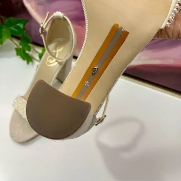 SAM EDELMAN Yaro Perl Block Heel Sandal in Modern Ivory Size 8.5