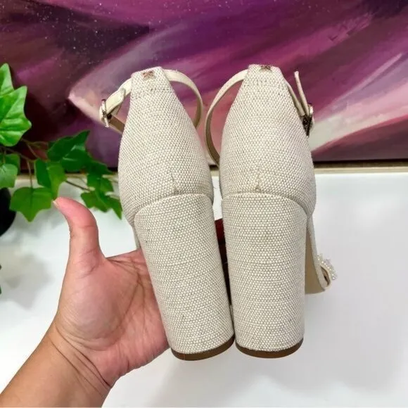 SAM EDELMAN Yaro Perl Block Heel Sandal in Modern Ivory Size 8.5