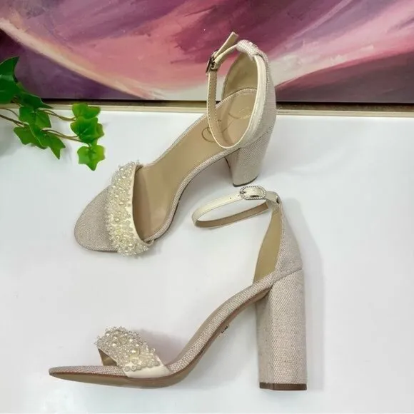 SAM EDELMAN Yaro Perl Block Heel Sandal in Modern Ivory Size 8.5