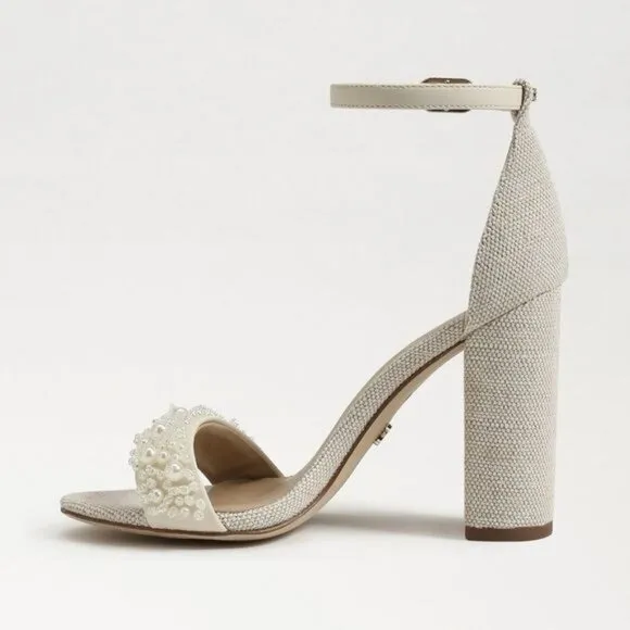 SAM EDELMAN Yaro Perl Block Heel Sandal in Modern Ivory Size 8.5