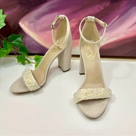 SAM EDELMAN Yaro Perl Block Heel Sandal in Modern Ivory Size 8.5