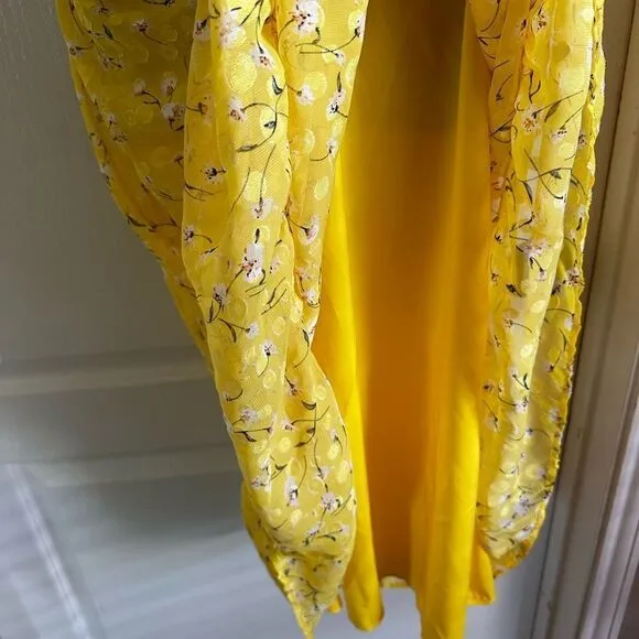 SAM EDELMAN High neck tie back midi dress yellow crepe vibrant Brat Girl 6 NWT