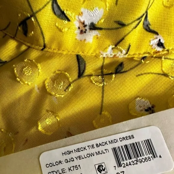 SAM EDELMAN High neck tie back midi dress yellow crepe vibrant Brat Girl 6 NWT