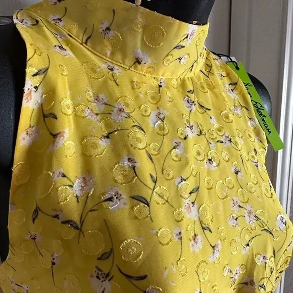 SAM EDELMAN High neck tie back midi dress yellow crepe vibrant Brat Girl 6 NWT