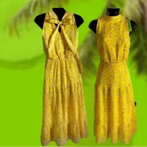 SAM EDELMAN High neck tie back midi dress yellow crepe vibrant Brat Girl 6 NWT