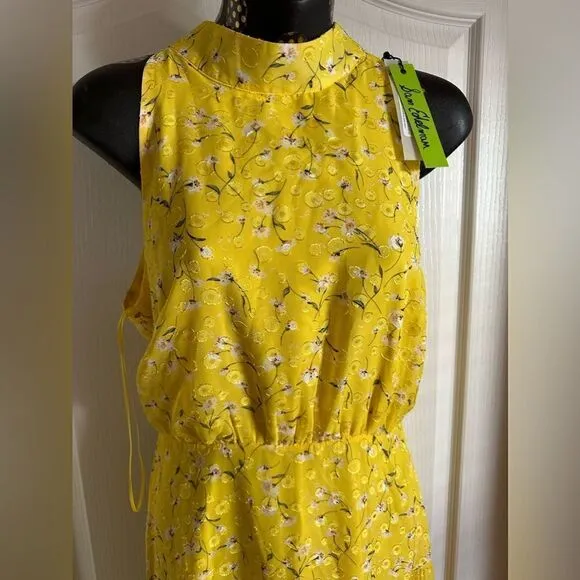 SAM EDELMAN High neck tie back midi dress yellow crepe vibrant Brat Girl 6 NWT