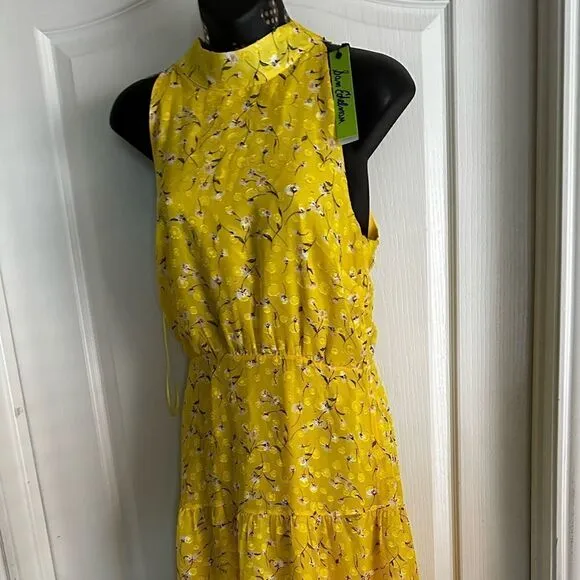 SAM EDELMAN High neck tie back midi dress yellow crepe vibrant Brat Girl 6 NWT