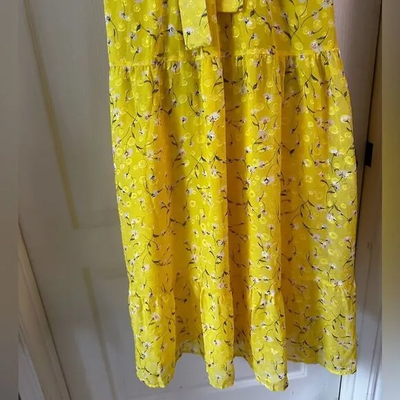 SAM EDELMAN High neck tie back midi dress yellow crepe vibrant Brat Girl 6 NWT