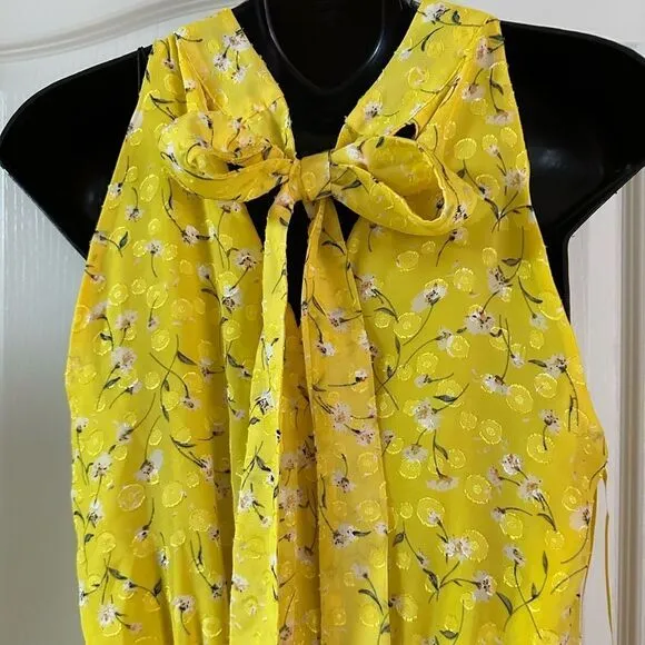 SAM EDELMAN High neck tie back midi dress yellow crepe vibrant Brat Girl 6 NWT