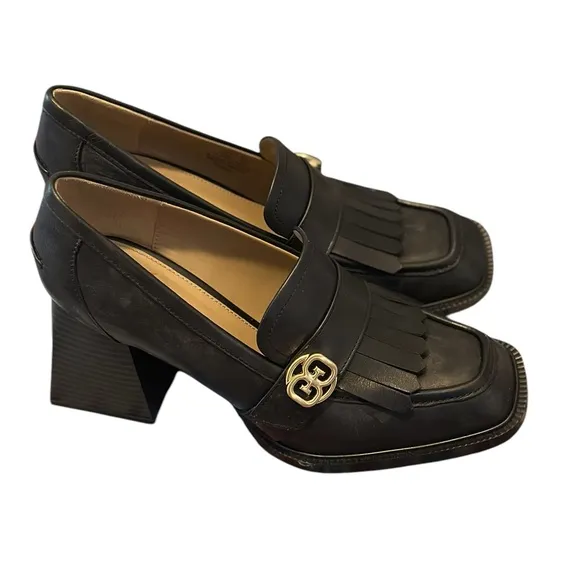 Sam Edelman Quinly Block Heel Black Leather Loafer shoes Women’s Size 9.5