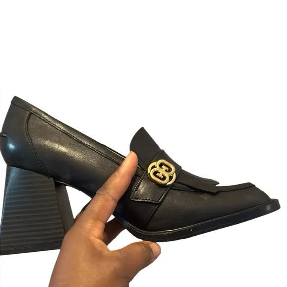 Sam Edelman Quinly Block Heel Black Leather Loafer shoes Women’s Size 9.5