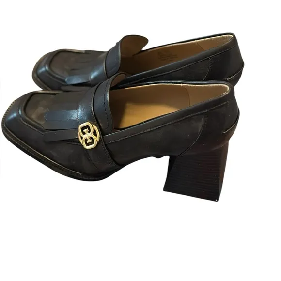 Sam Edelman Quinly Block Heel Black Leather Loafer shoes Women’s Size 9.5