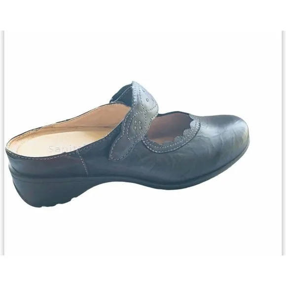 SANITA Thea Black Leather Clogs/Mules Size 10M