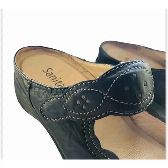 SANITA Thea Black Leather Clogs/Mules Size 10M