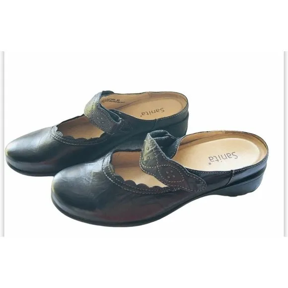 SANITA Thea Black Leather Clogs/Mules Size 10M