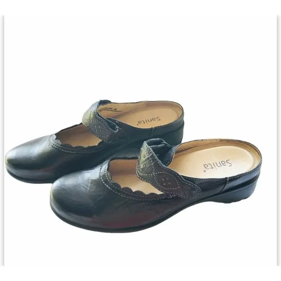 SANITA Thea Black Leather Clogs/Mules Size 10M