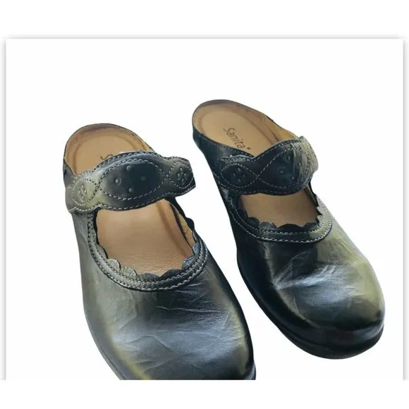 SANITA Thea Black Leather Clogs/Mules Size 10M