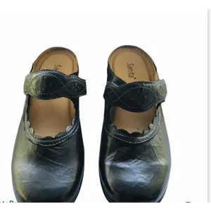 SANITA Thea Black Leather Clogs/Mules Size 10M