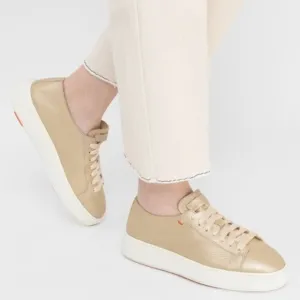 SANTONI Gold Leather Sneakers Trainers Made in Italy Calfskin Comfort size 7