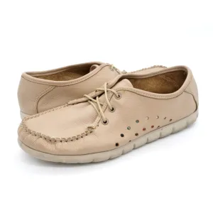 SAS Shoes Womens 8 Beige Leather Perforated Moc Toe Lace Up Comfort Low Top USA