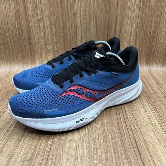 Saucony Ride 16 Running Shoes in Hydro Blue Black Red White Size 11 Men's