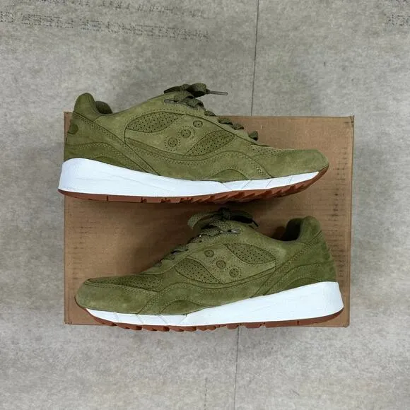Saucony Shadow 6000 Olive Suede Low Top Shoes Green White Gum Bottoms Mens 11