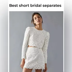 SAYLOR Bernie Lace 2 Piece Top &amp; Skirt Set L Featured in 2023 Bride Magazine