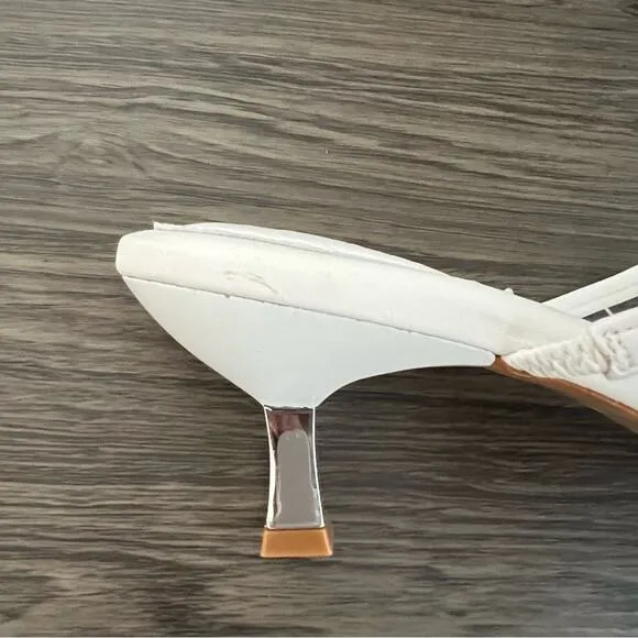 Schutz Agatha Mid Leather Strappy White Square Toe Kitten Heel Slide Sandals 9.5