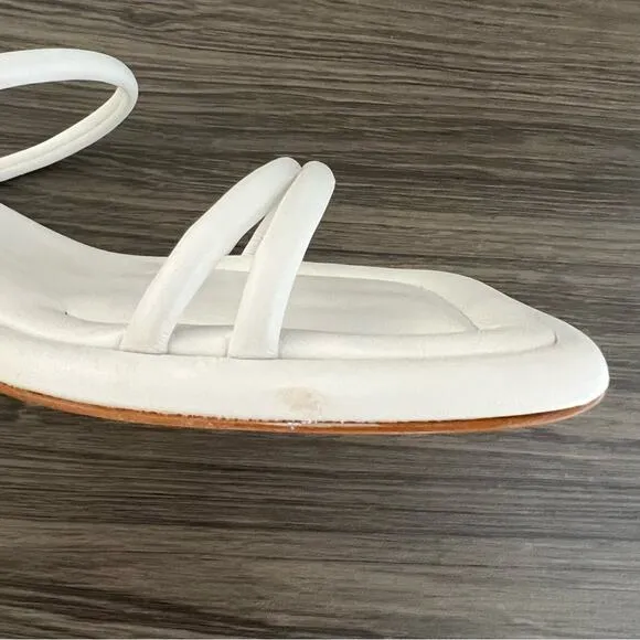 Schutz Agatha Mid Leather Strappy White Square Toe Kitten Heel Slide Sandals 9.5