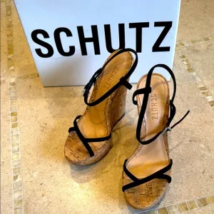 Schutz Black Women's Wedge Sandals