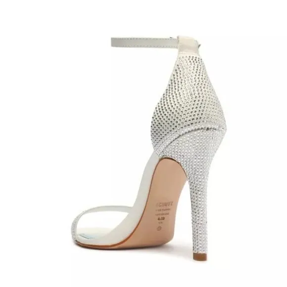 SCHUTZ Cadey Lee Embellished Ankle Strap Stiletto Heel Sandal in White Size 9.5