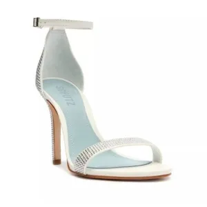 SCHUTZ Cadey Lee Embellished Ankle Strap Stiletto Heel Sandal in White Size 9.5