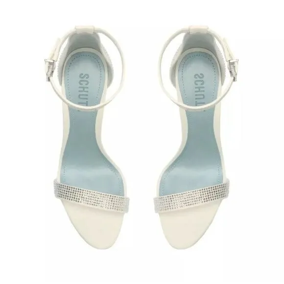 SCHUTZ Cadey Lee Embellished Ankle Strap Stiletto Heel Sandal in White Size 9.5